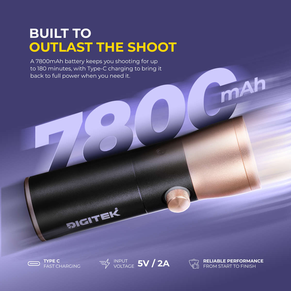 Digitek DS-12 WTP Photography Optical Snoot Light 12W, 780mAh Battery, CRI 95+, 4 Color Light Modes, 20 Projection Gobos, 1-100% Dimming, Type-C Fast Charging, Creative Photography Lighting
