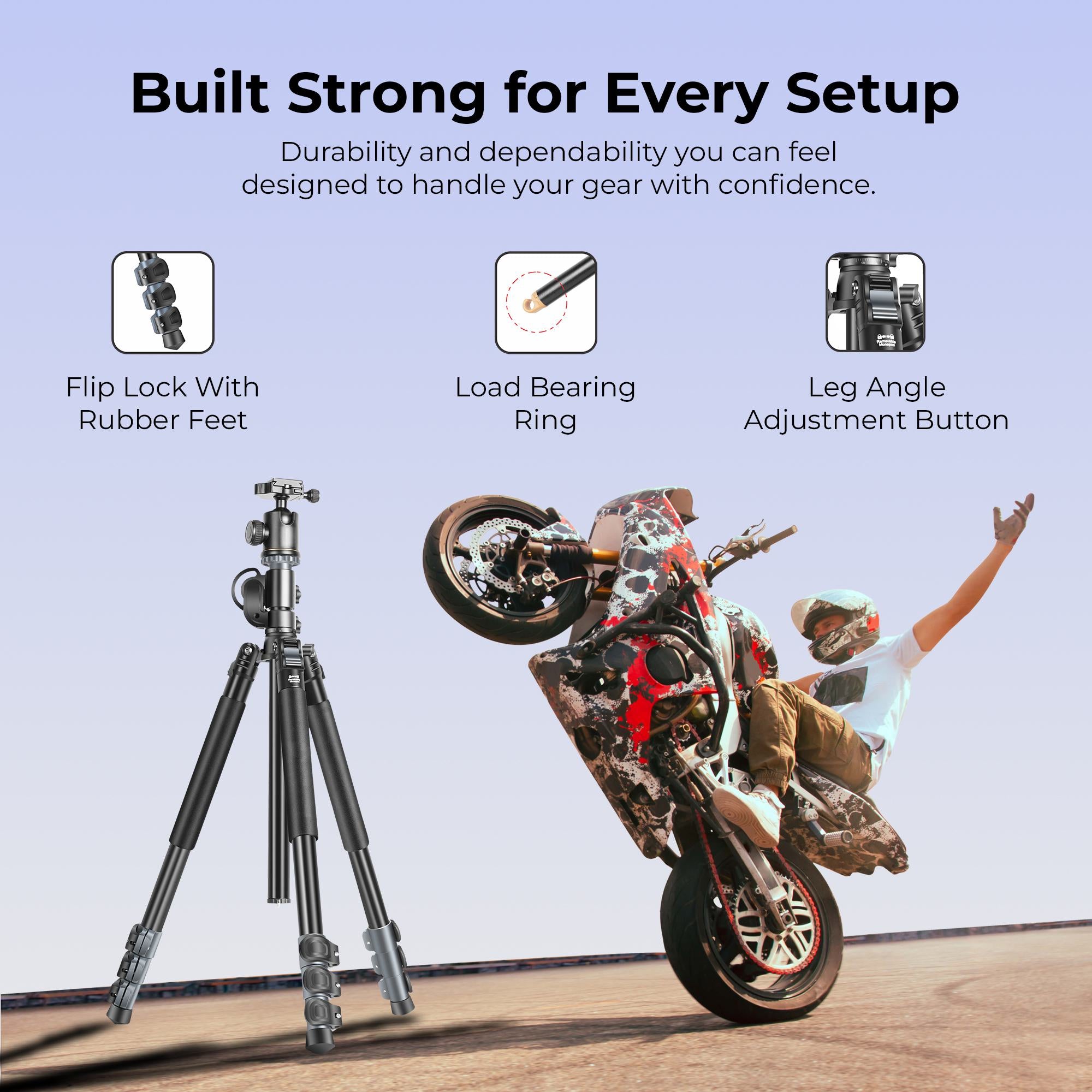 Digitek (DTR 540 BH) Heavy Duty Multi-Angle DV Tripod Cum Monopod, 360° Ball Head, 180° Tilt, Flip Leg Lock, 4-Section Adjustable, 8Kg Max Load, 6.26ft Height, 28mm Tube, Portable for DSLR, Camera & Videography