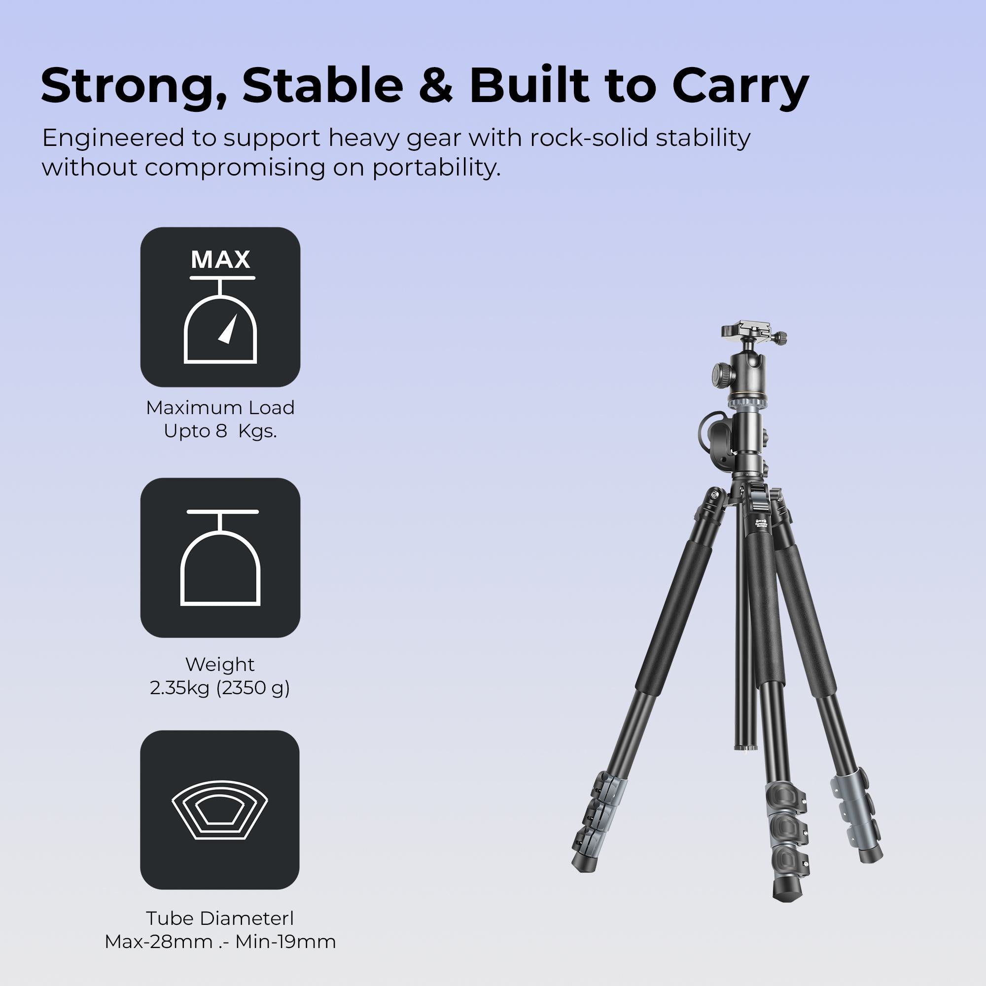 Digitek (DTR 540 BH) Heavy Duty Multi-Angle DV Tripod Cum Monopod, 360° Ball Head, 180° Tilt, Flip Leg Lock, 4-Section Adjustable, 8Kg Max Load, 6.26ft Height, 28mm Tube, Portable for DSLR, Camera & Videography