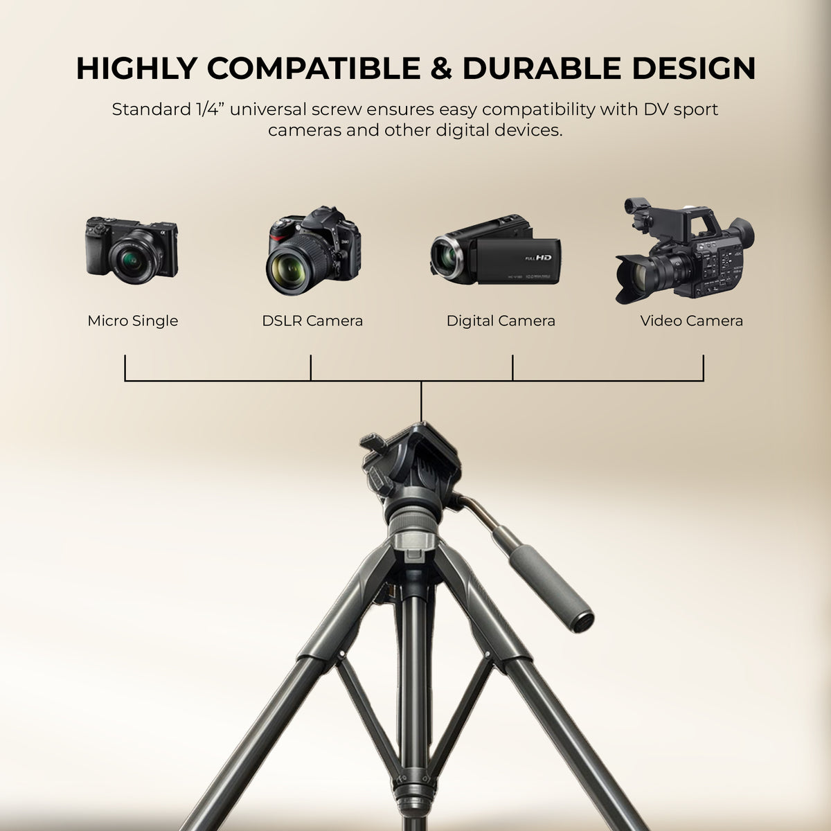 Digitek DTR-560 VD Professional Video Tripod Stand, 1700mm Height, 5kg Load Capacity, 3-Way Adjustable Pan Head, 360° Rotation, Heavy Duty Tripod for DSLR Cameras, Camcorders & Video Shooting