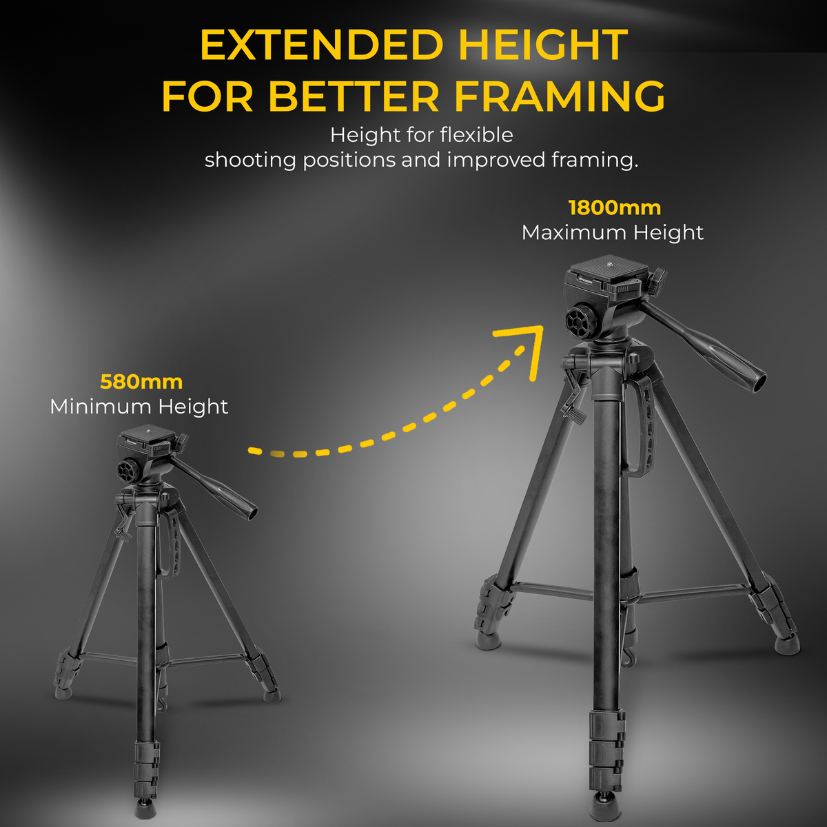 Digitek DTR-585 LW Heavy Duty Tripod Stand for DSLR Camera & Mobile, 1800mm Height, 6kg Load Capacity, 3-Way Pan Head, 360° Rotation, 4-Section Aluminium Tripod with Mobile Holder & Carry Bag