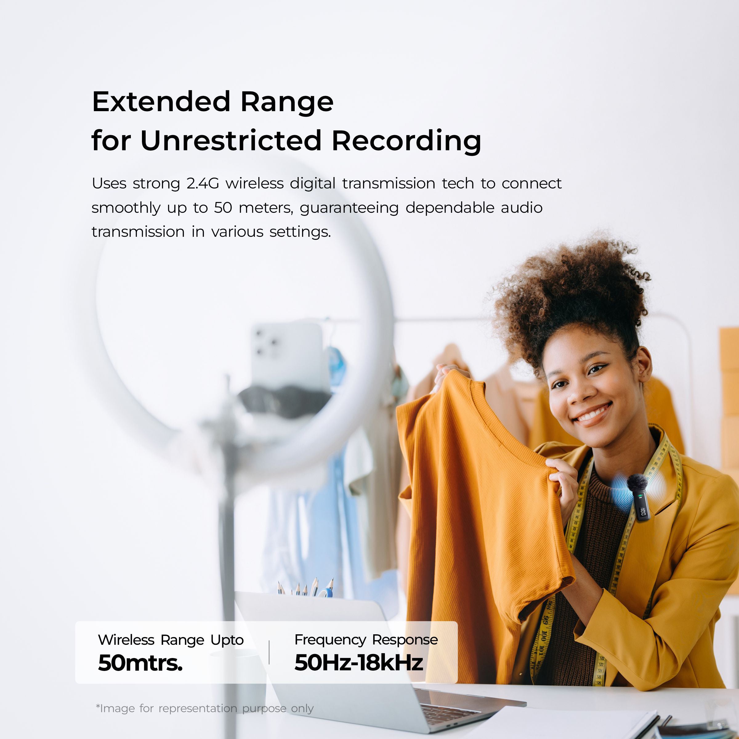 Digitek® DWM-109 2-in-1 Wireless Microphone System, 50m Range, 7Hr Battery, Type-C to Lightning Converter, 2.4GHz, Noise Reduction, for Android & iPhone, Record Meeting, Interviews & More