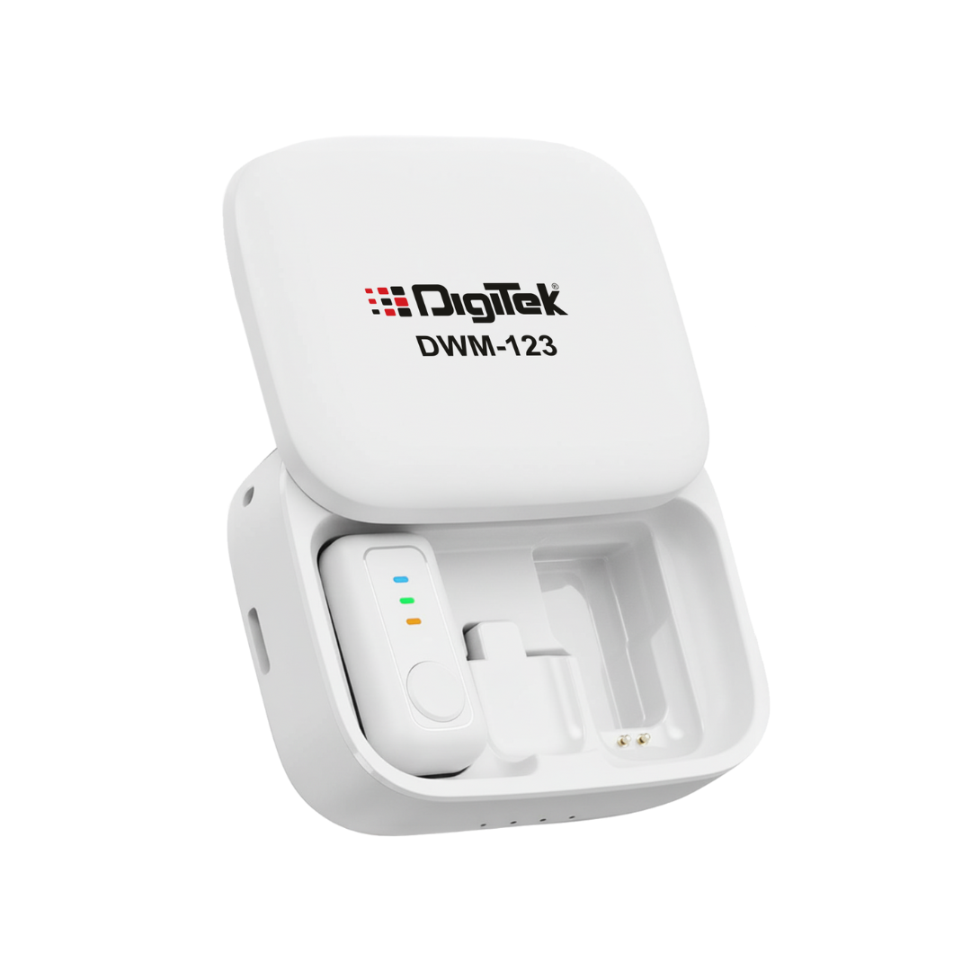 نظام ميكروفون لاسلكي Digitek (DWM 123) 2 في 1 مع علبة شحن ومشبك طوق مغناطيسي، وجهاز استقبال من النوع C لأجهزة iPhone 15 وما فوق، وهواتف Android، ومدى 60 مترًا، وميكروفون مدمج، للمبدعين ومدوني الفيديو (أبيض)