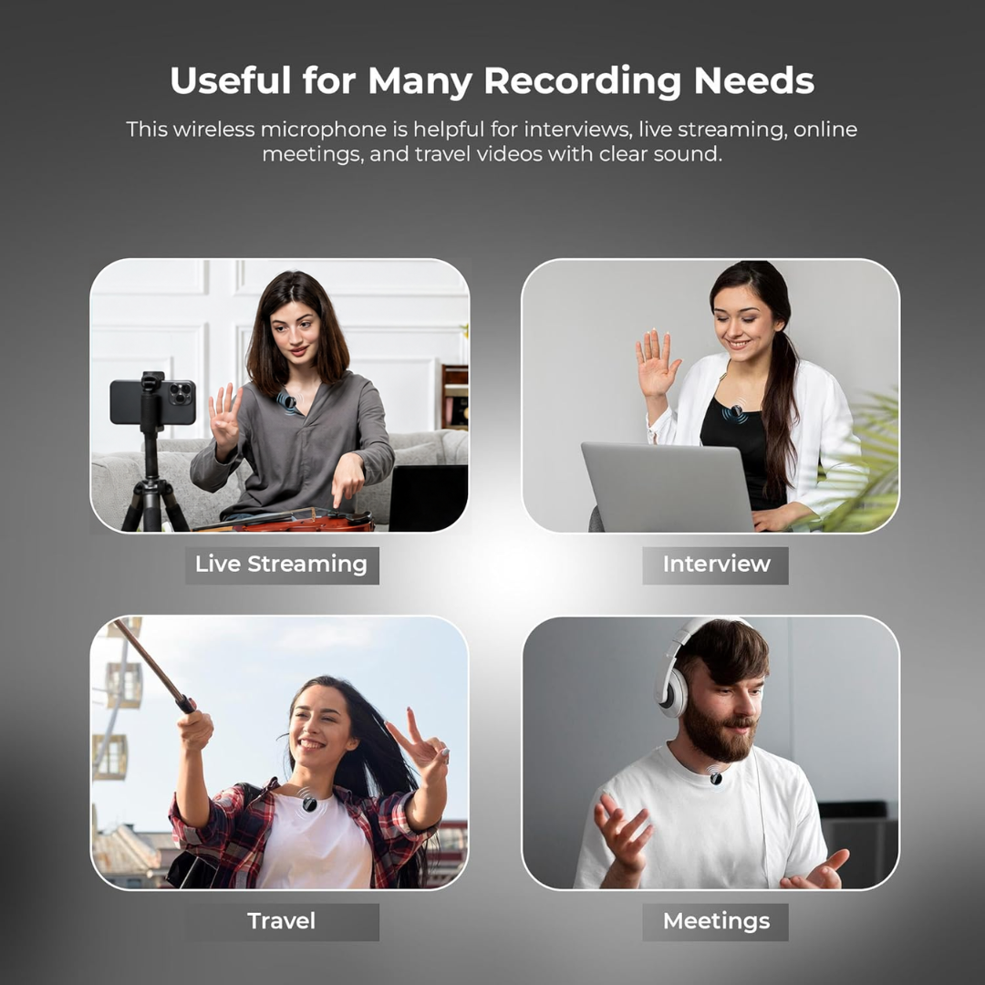 Digitek (DWM 124) 2-in-1 Wireless Microphone System for iPhone 15+ Above & Type-C Android, 80m Range, Noise Reduction & Echo Modes, For Creators & Vloggers