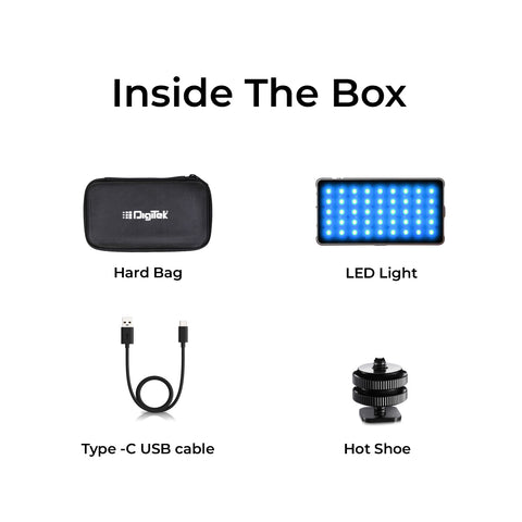Digitek LED-D132 ML RGB Built in 4000mAh Li-ion Battery RGB Portable Video Light with Bundle of Advanced Features Like Hue & Saturation Settings 21 nos. of Scenario Effects Preset etc.