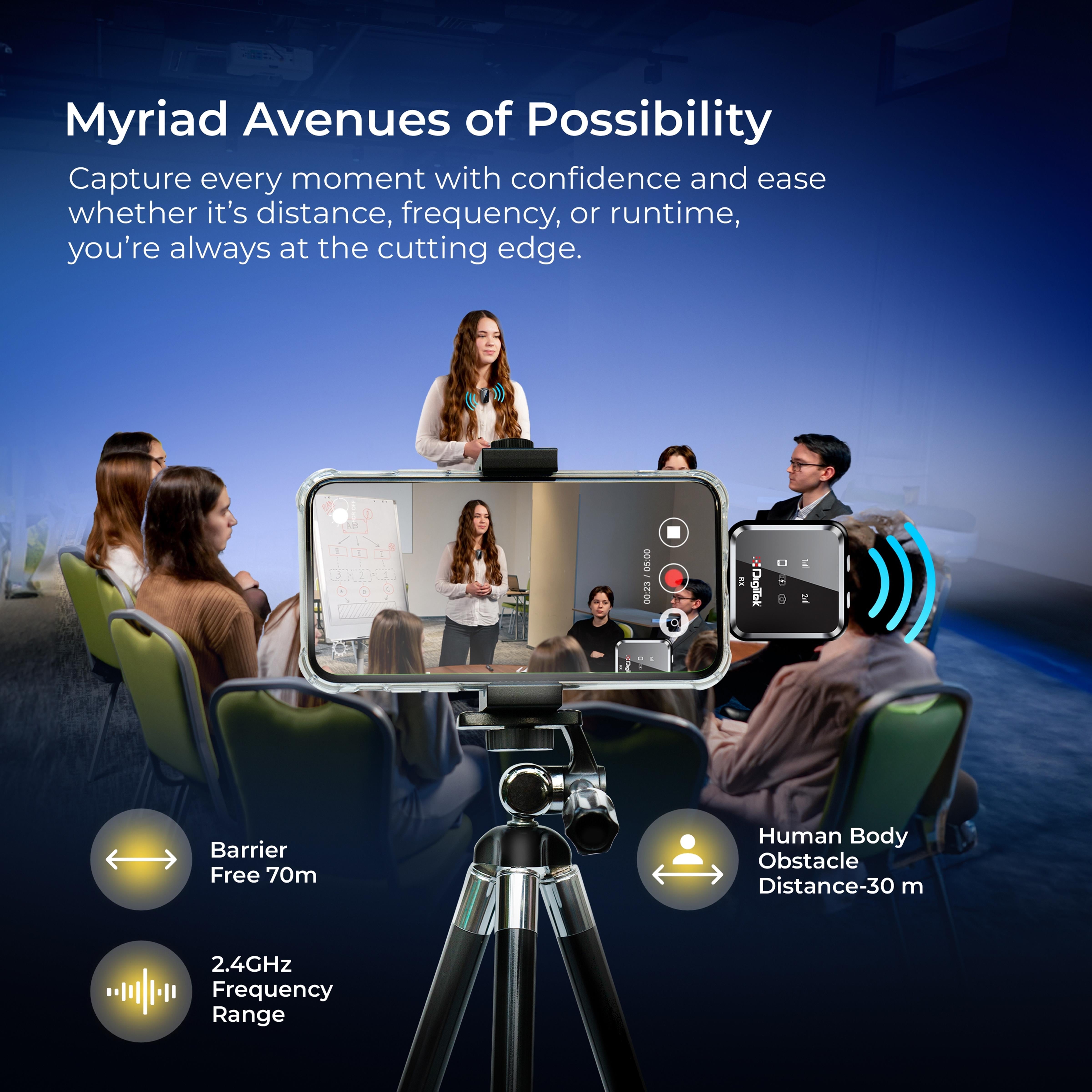 DIGITEK® (DWM-117) 2-in-1 Wireless Microphone, C to C & C to LTC Connector, Noise Cancellation, 360° Sound Capture, 70m Range, 6Hr Battery, Use with Smartphones & DSLR for Vlogging, Youtube, Videoshoots