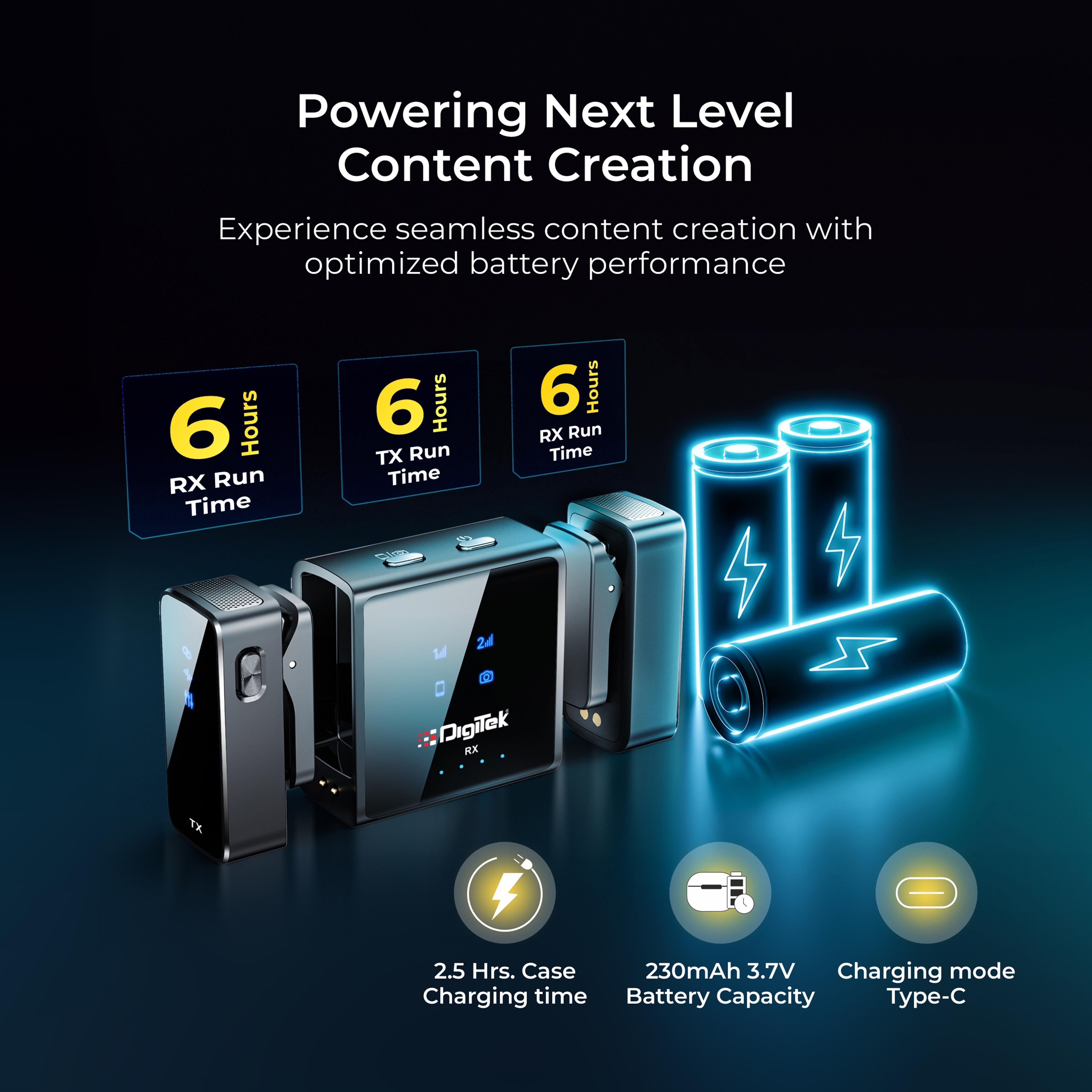 DIGITEK® (DWM-117) 2-in-1 Wireless Microphone, C to C & C to LTC Connector, Noise Cancellation, 360° Sound Capture, 70m Range, 6Hr Battery, Use with Smartphones & DSLR for Vlogging, Youtube, Videoshoots