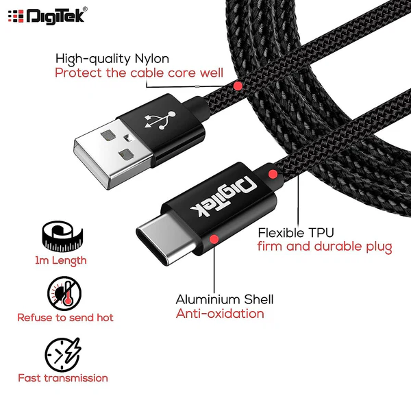 Digitek (DC 1M MU NB BKLPlatinum Nylon Braided Rapid Charge & Data Sync Micro USB Cable ,1 Metre, Black