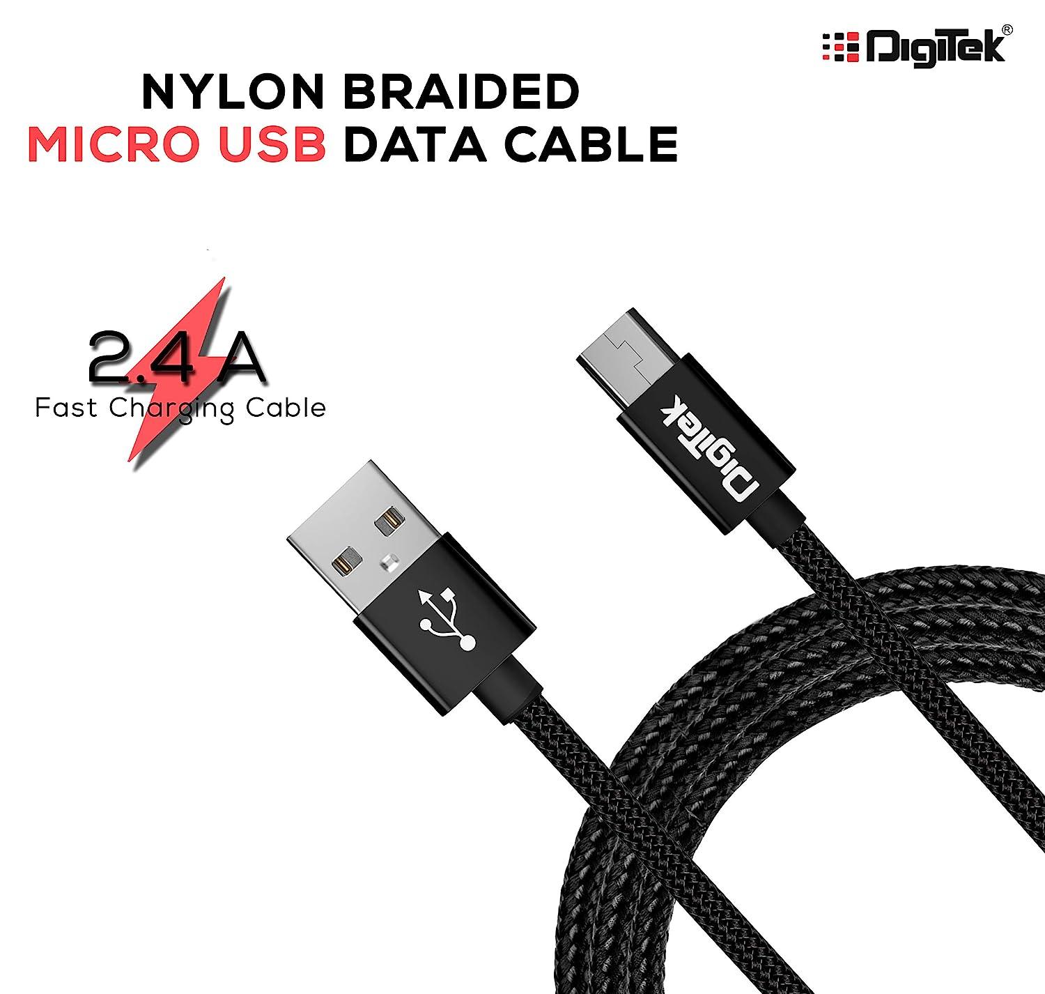 Digitek (DC 1M MU NB BKLPlatinum Nylon Braided Rapid Charge & Data Sync Micro USB Cable ,1 Metre, Black - Digitek