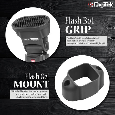 Digitek (DFB 001) Professional Flash Accessories Kit Universally Compatible | New Labeled Flash Diffuser | Bounce | Grid| Gel | Grip & Sphere. (DFB 001) Flash (White) - Digitek