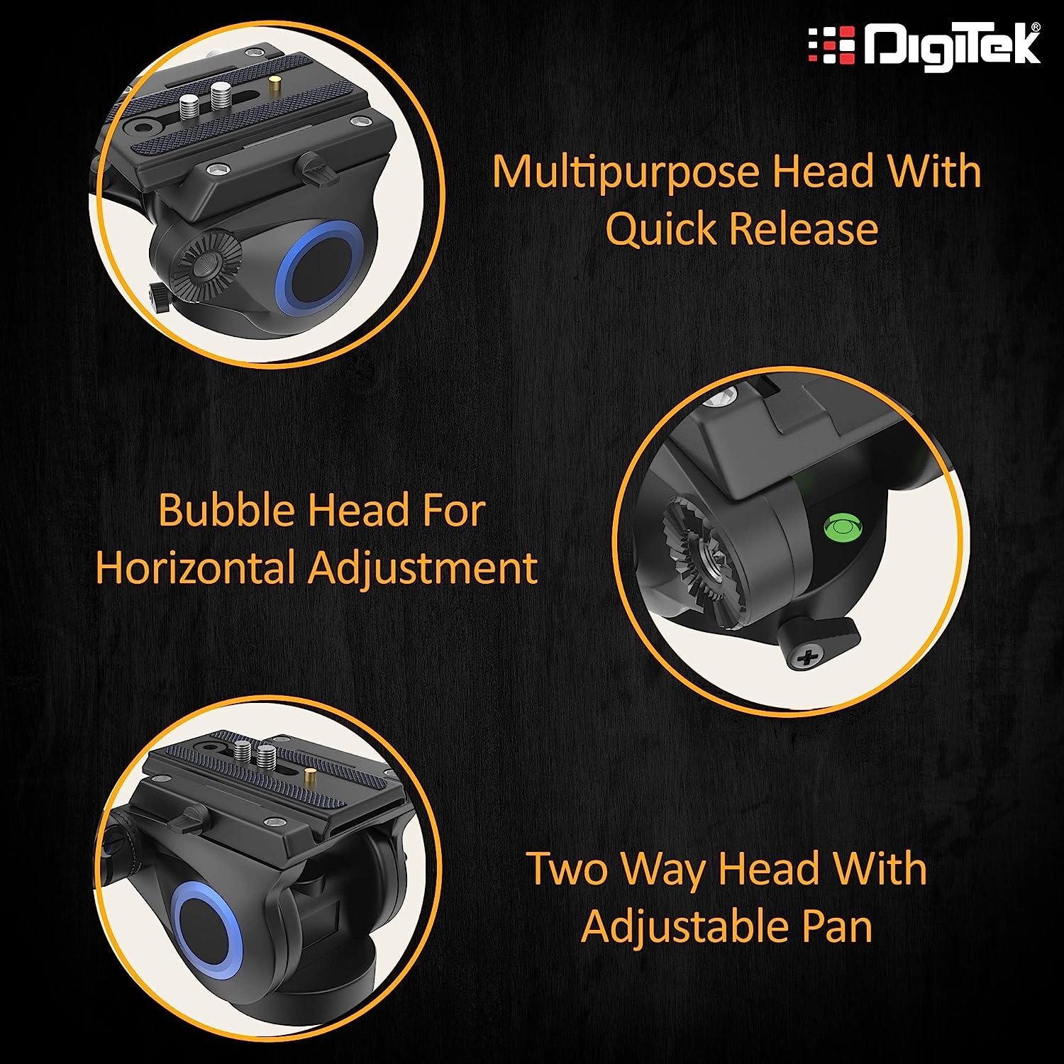 Digitek (DPVH 110) Professional Video Head | Fluid Head with 2 Way Adjustable Pan Head | Supports Multiple Tripods & Monopods (Load Capacity-10 Kgs) - Digitek