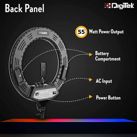 Digitek (DRL-18HC9) Professional 18" inch Ring Light with Stand | 2 Color Modes Dimmable Lighting | for YouTube Photo/Video Shoot Makeup & More | Compatible with iPhone/Android Phone & Camera, Black - Digitek