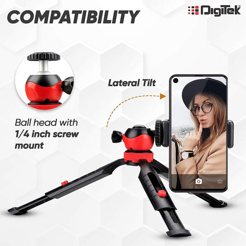 Digitek (DTR-200MT) (18 CM) Portable & Flexible Mini Tripod with Mobile Holder & 360 Degree Ball Head, For Smart Phones, Compact Cameras, GoPro, Maximum Operating Height: 7.87 Inch, Maximum Load Upto: 1 kgs - Digitek