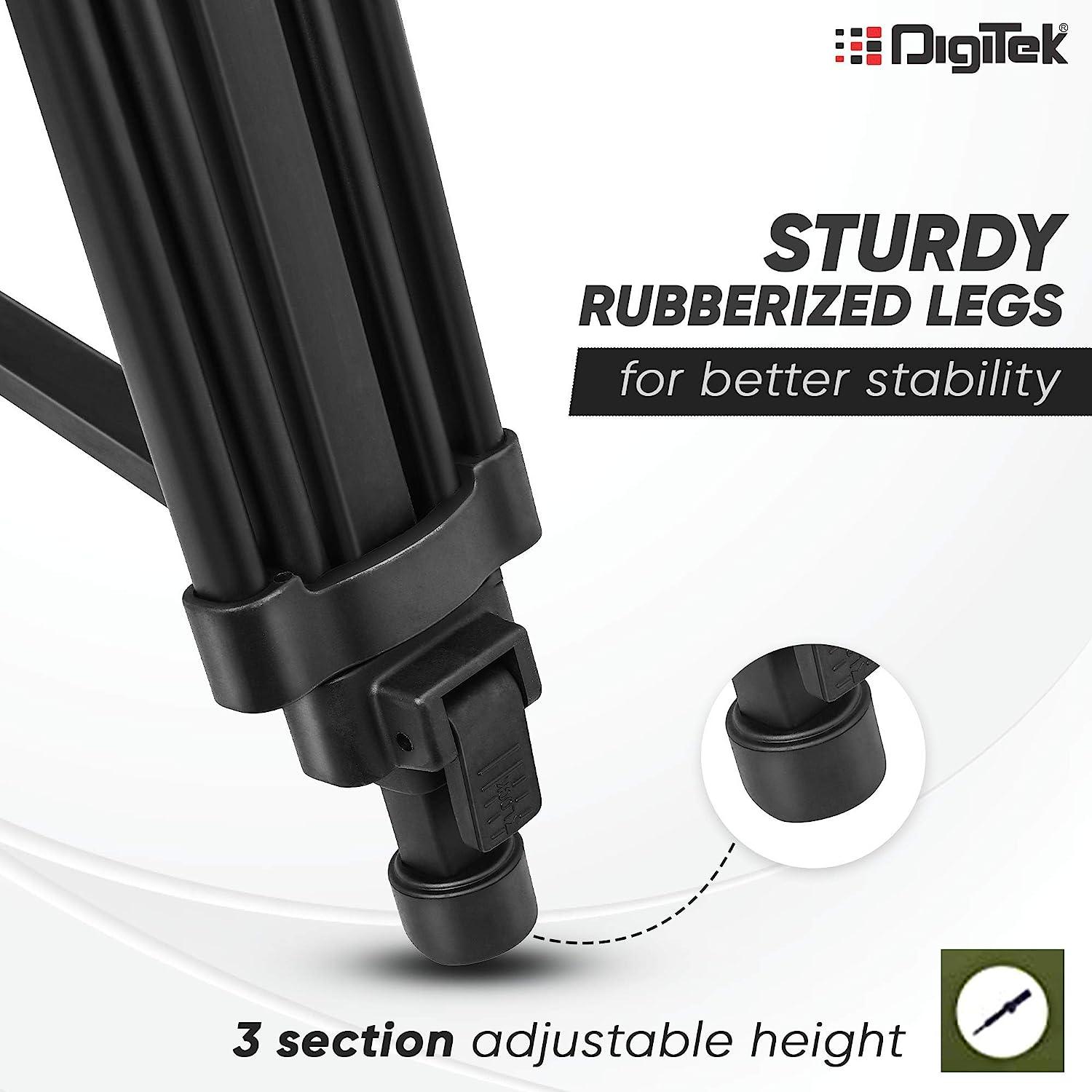 Digitek (DTR-510VD PRO PLUS, 70 Inch) Professional Video Aluminium Tripod with Multipurpose Head for Low Level Shooting, Panning for All DSLR Camera, Maximum Height 5.10 Feet, Load Capacity 15kgs (DTR-510VD PRO PLUS, 70 Inch) - Digitek