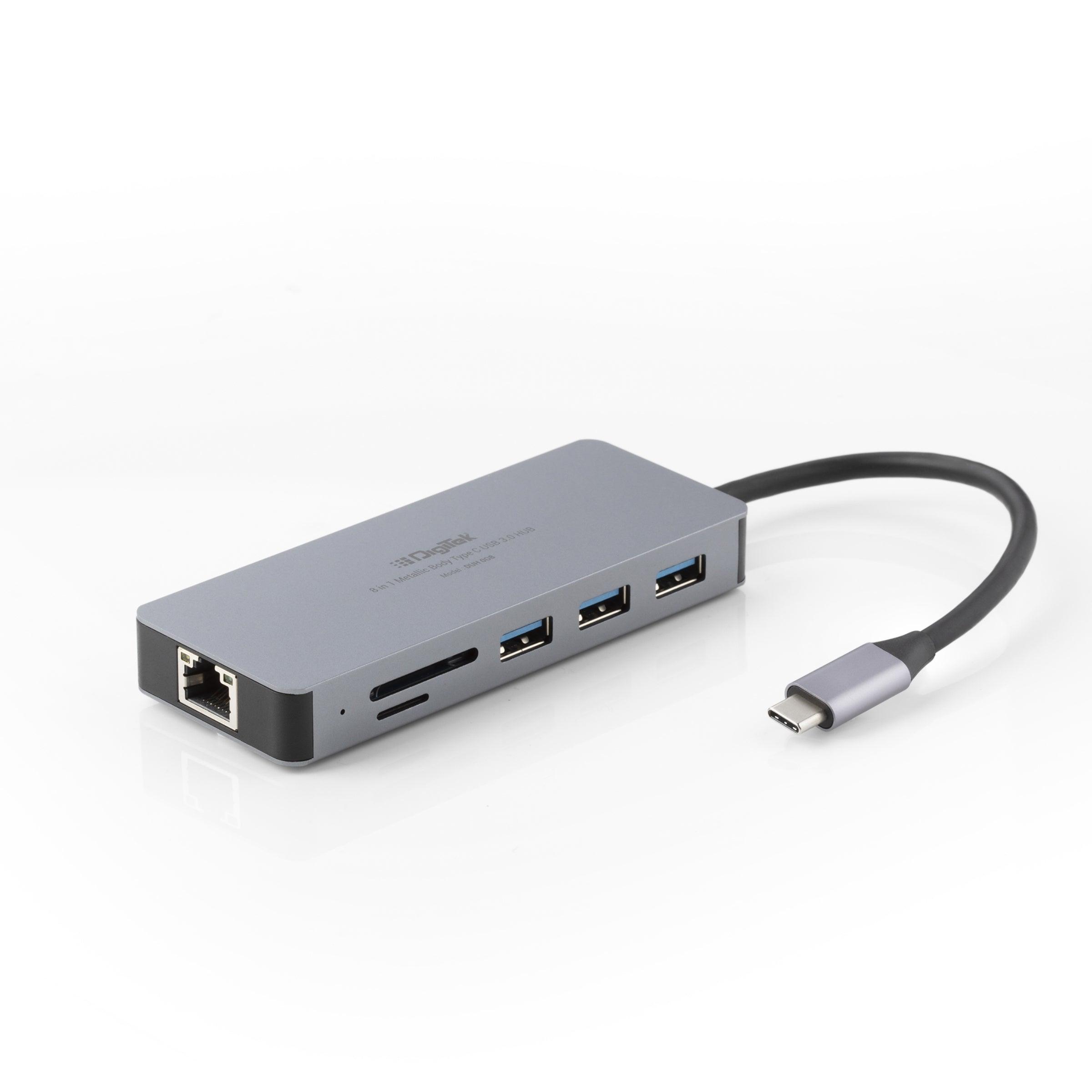Digitek (DUH 008) USB C Type HUB 8 in 1 Adapter, Aluminium Multi Port Dongle Type-C to Ethernet,USB 3.0, 4K HDMI, PD 3.0 Charging Port, SD/TF Reader for MacBook, DELL, HP Other Type C Phones & Devices - Digitek