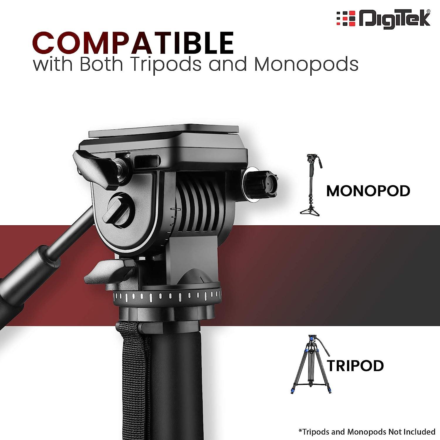 Digitek (DVH-001PRO) Video Fluid Head | Lightweight with Flat Base | Supports Multiple Tripods & Monopods (Load Capacity-5 Kgs) - Digitek