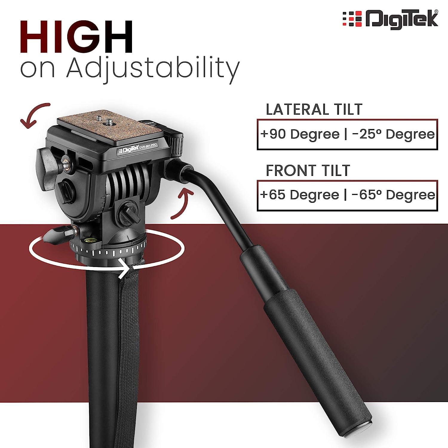 Digitek (DVH-001PRO) Video Fluid Head | Lightweight with Flat Base | Supports Multiple Tripods & Monopods (Load Capacity-5 Kgs) - Digitek