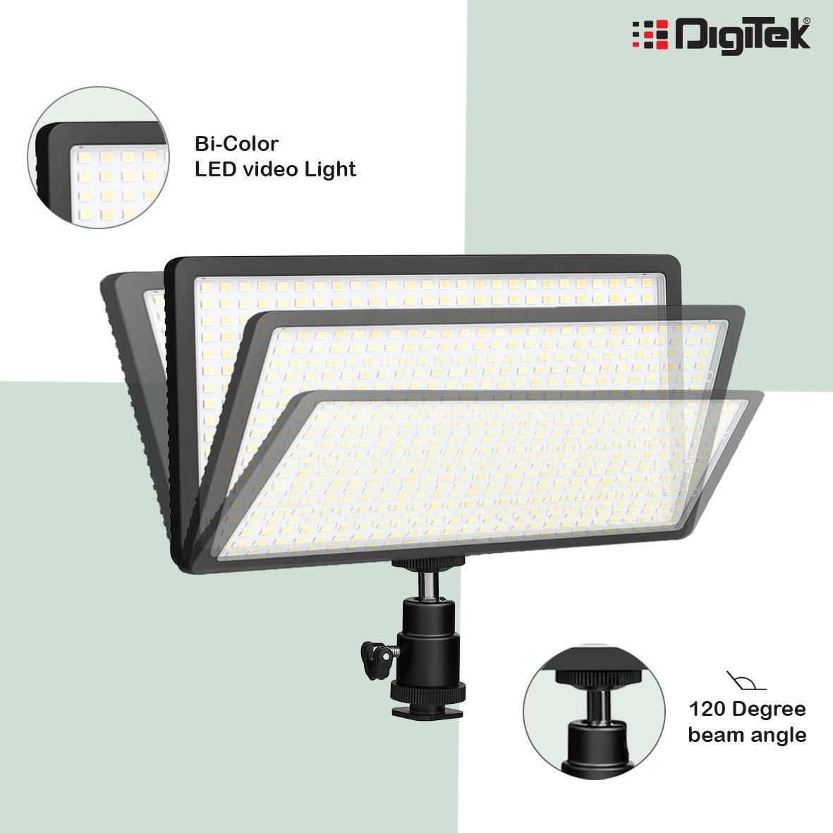 Digitek (LED D416) Professional Video Light & NP-750 Li-ion Battery with Micro USB Charging | Dimmable 3200k -5600k | Compatible with Tripods, Monopods, Cameras, Table stand & Camcorder | For YouTube Video , Product Photography, (LED D416 COMBO) - Digitek