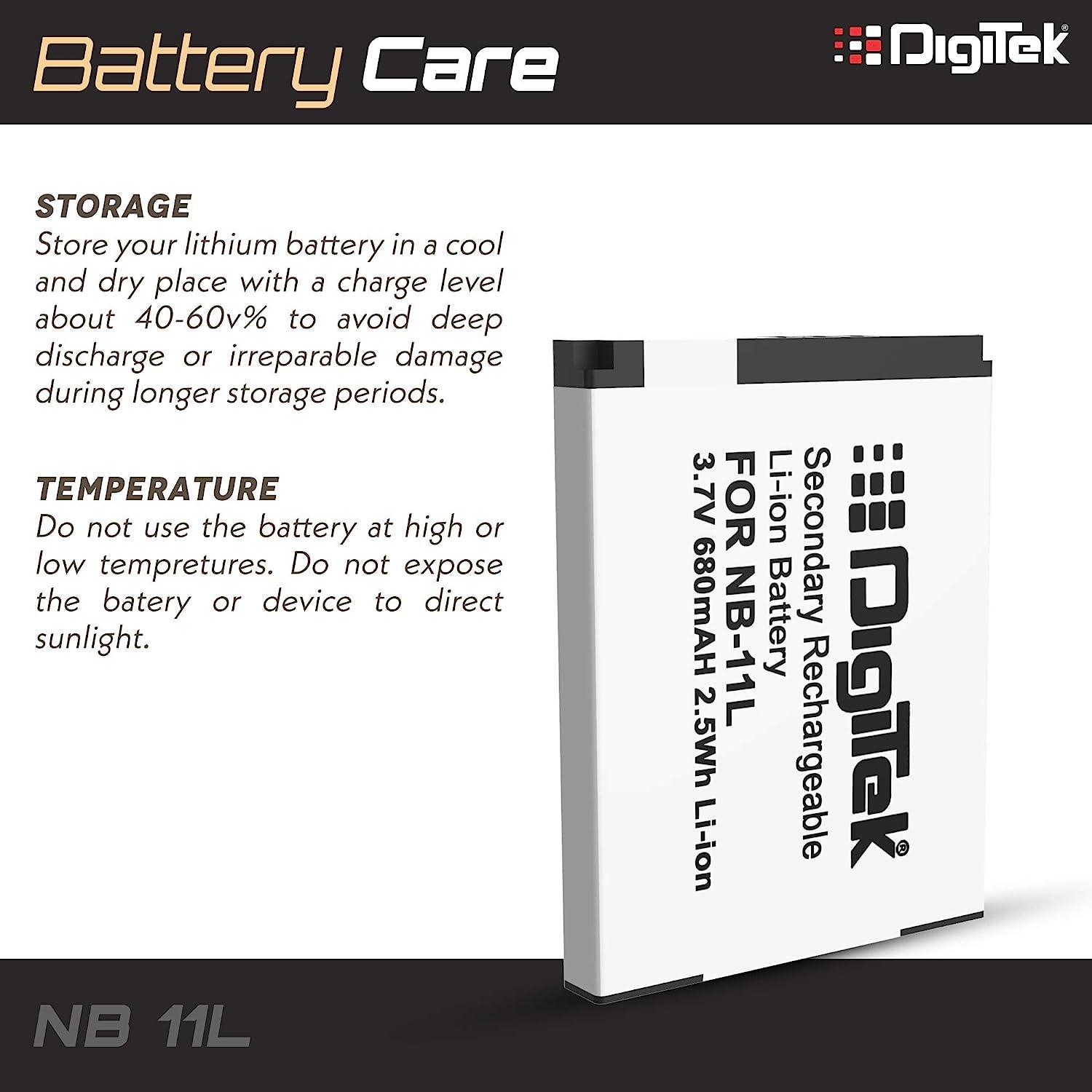 Digitek (NB-11L) Lithium-ion Rechargeable Battery for DSLR Camera, Compatibility - IXUS 125HS, 240HS, Powershot A1200, A2200, A2300, A2400, A3200, A3300 is, A3400 is (NB-11L) - Digitek
