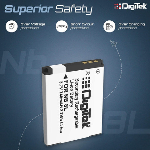 Digitek (NB-8L) Lithium-ion Rechargeable Battery for DSLR Camera, Compatibility - Powershot A2200IS, A3300IS, A3100IS, A3000IS, A3200IS, CB2LA - Digitek