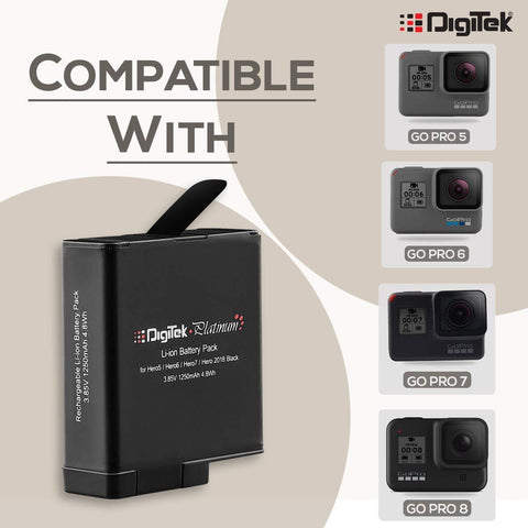 Digitek Platinum (DBG 567 Go Pro) Rechargeable Battery | Compatible with Hero-5, Hero-6, Hero-7, Hero-2018 | Capacity 1250mAh (DBG 567) - Digitek
