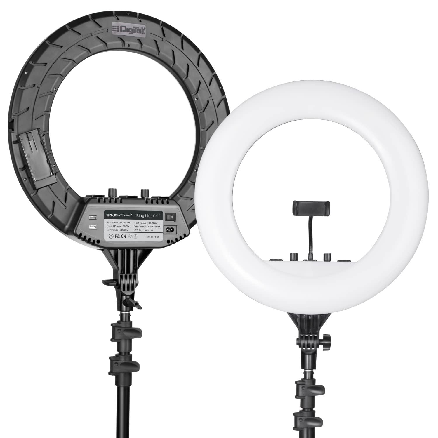 Digitek Platinum (DPRL-19H) Professional LED Ring Light Runs on AC/DC Power with No Shadow apertures, Ideal use for Makeup, Video Shoot, Fashion Photography & Many More - Digitek