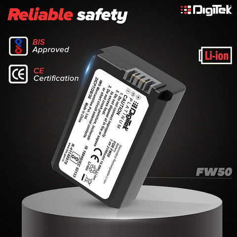 Digitek (Platinum FW-50) Platinum Lithium-ion Rechargeable Battery for Sony DSLR Camera | Compatibility - Alpha NEX-3, 5, 6 and 7 Series Cameras, DSLR-SLT-A33, DSLR-SLT-A55 - Digitek