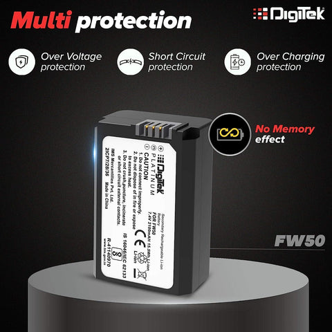 Digitek (Platinum FW-50) Platinum Lithium-ion Rechargeable Battery for Sony DSLR Camera | Compatibility - Alpha NEX-3, 5, 6 and 7 Series Cameras, DSLR-SLT-A33, DSLR-SLT-A55 - Digitek
