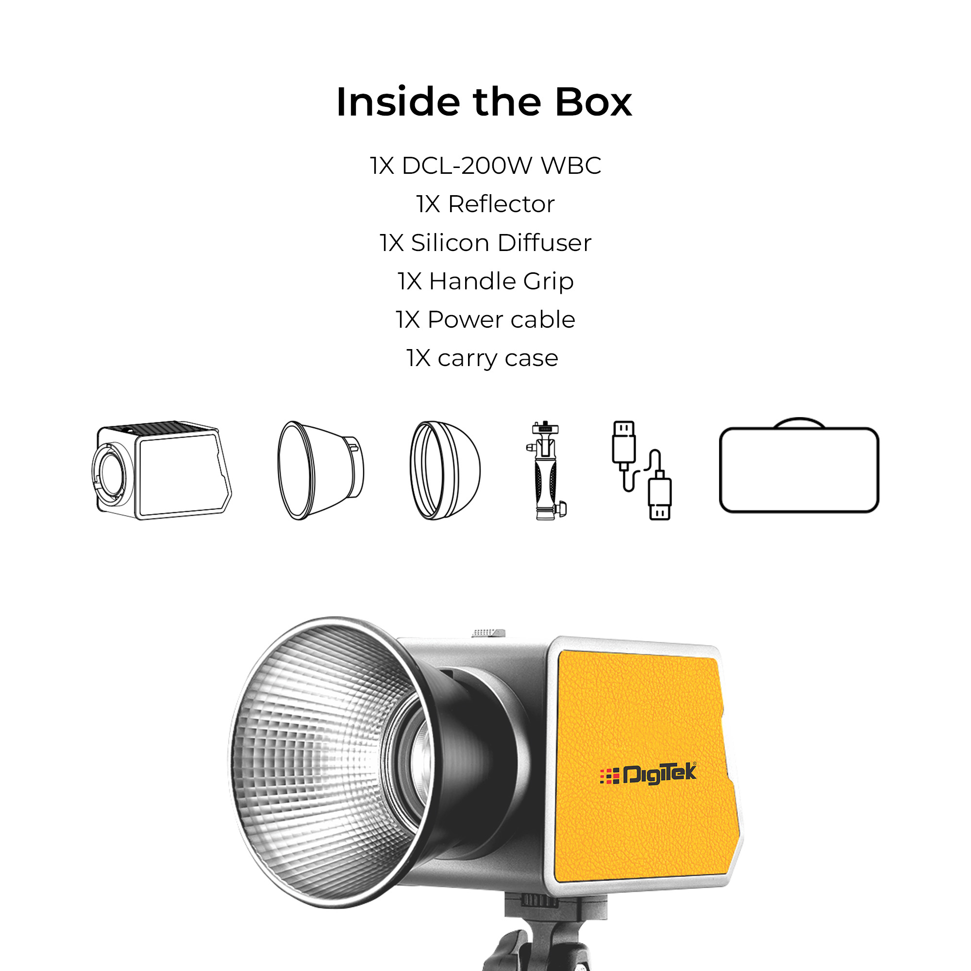 Digitek (DCL 200 WBC) 200W Bi-Color COB Continuous LED Video Light, Mini Bowens Mount with Reflector, 2700K–6500K ±200, 18000LM, CRI 97+, 12 FX Modes, App & Remote Control, For Studio, Photography & Videography