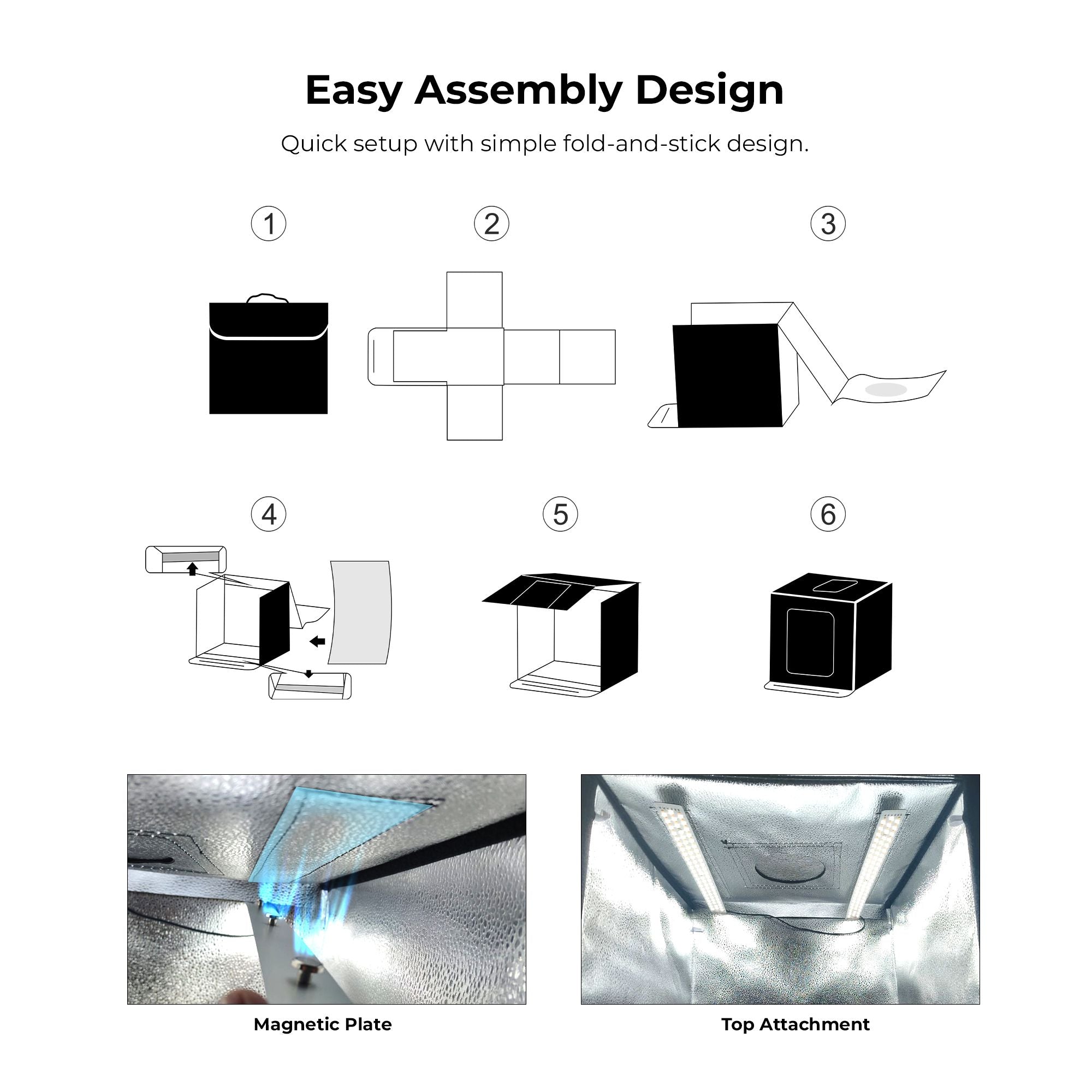 Digitek (DPLB 6060) Portable 40W Photo Studio Light Box, 60×60cm, 2700K–9900K Color Temp, Dual 144pcs LED Panels, 0–100% Dimming, 90 CRI, Shadow-Free, 6 Color PVC Backgrounds, For Product Photography