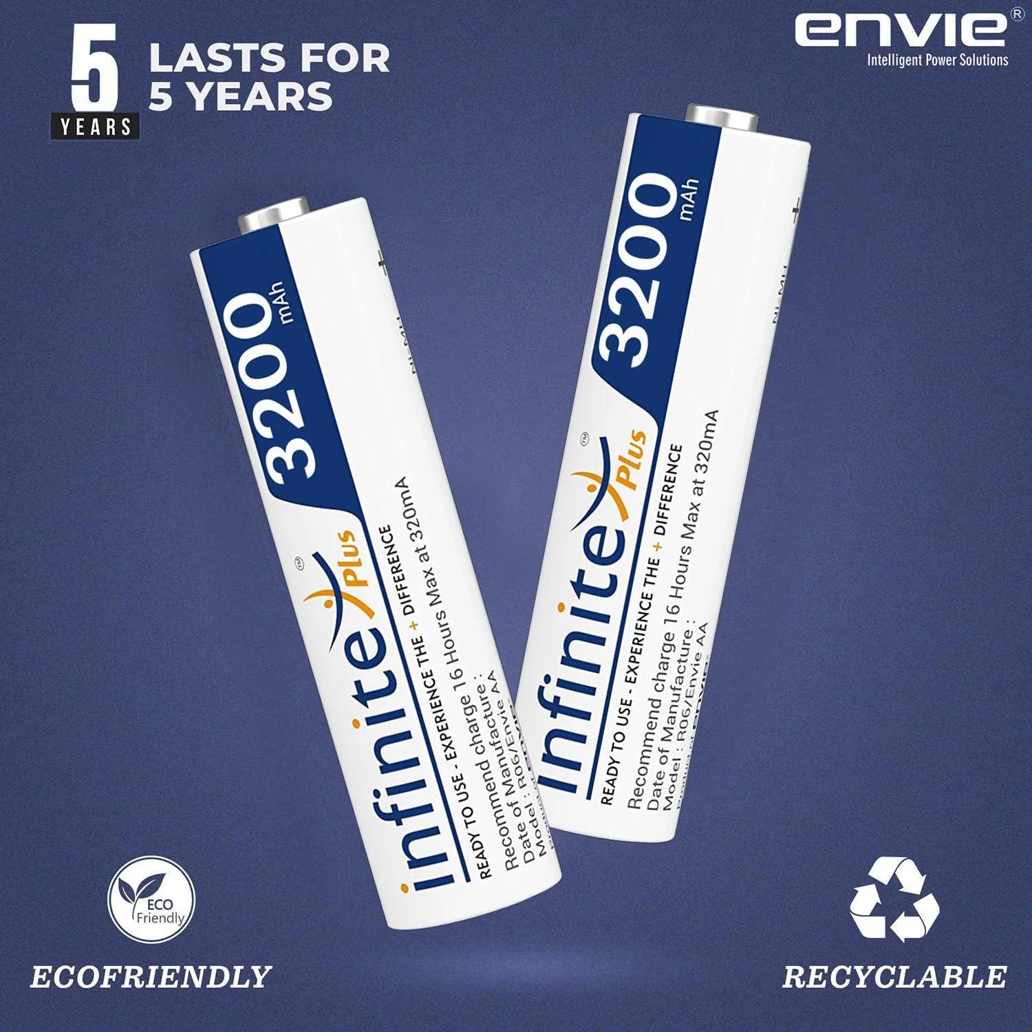 ENVIE (AA 3200 4PL) Infinite Rechargeable Battery for Remote Controls, Electronic Toys, Cameras, Flashlights and Others - Digitek