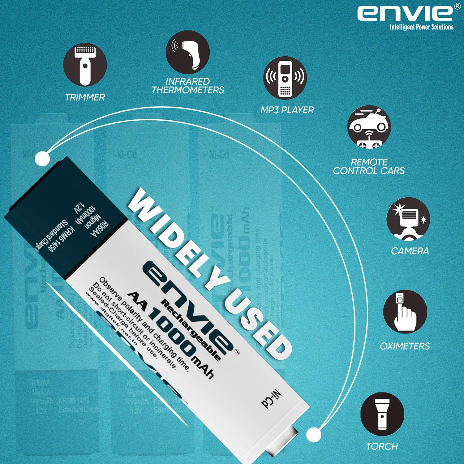 ENVIE (AA10004PLNi-CD) AA Rechargeable Batteries, Low Self Discharge, AA 1000mAh Ni-CD (Pack of 4) - Digitek