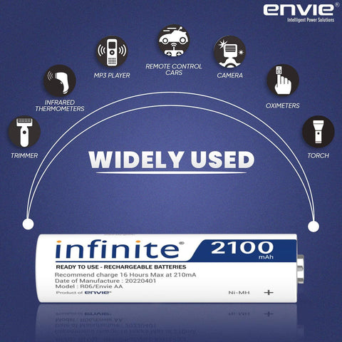 ENVIE (AA2100 4PL) Pack of 4, AA Ni-Mh 2100mAh Capacity Rechargeable Battery - Digitek