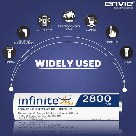 ENVIE (AA2800 2PL) Pack of 2, AA Ni-Mh 2800mAh Capacity Rechargeable Battery - Digitek