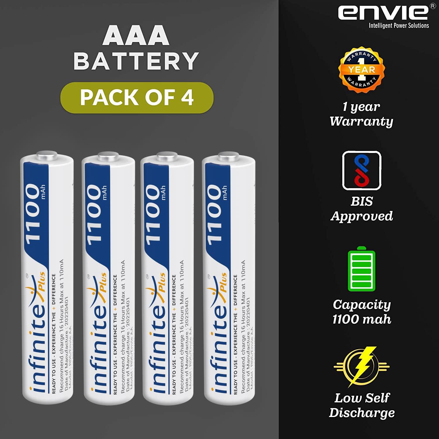 ENVIE (ECR 20 MC+4xAAA1100) Standard Rechargeable Battery Charger for AA & AAA Ni-mh/Ni-Cd with 4xAAA1100mah Rechargeable Batteries & LED Indicator - Digitek