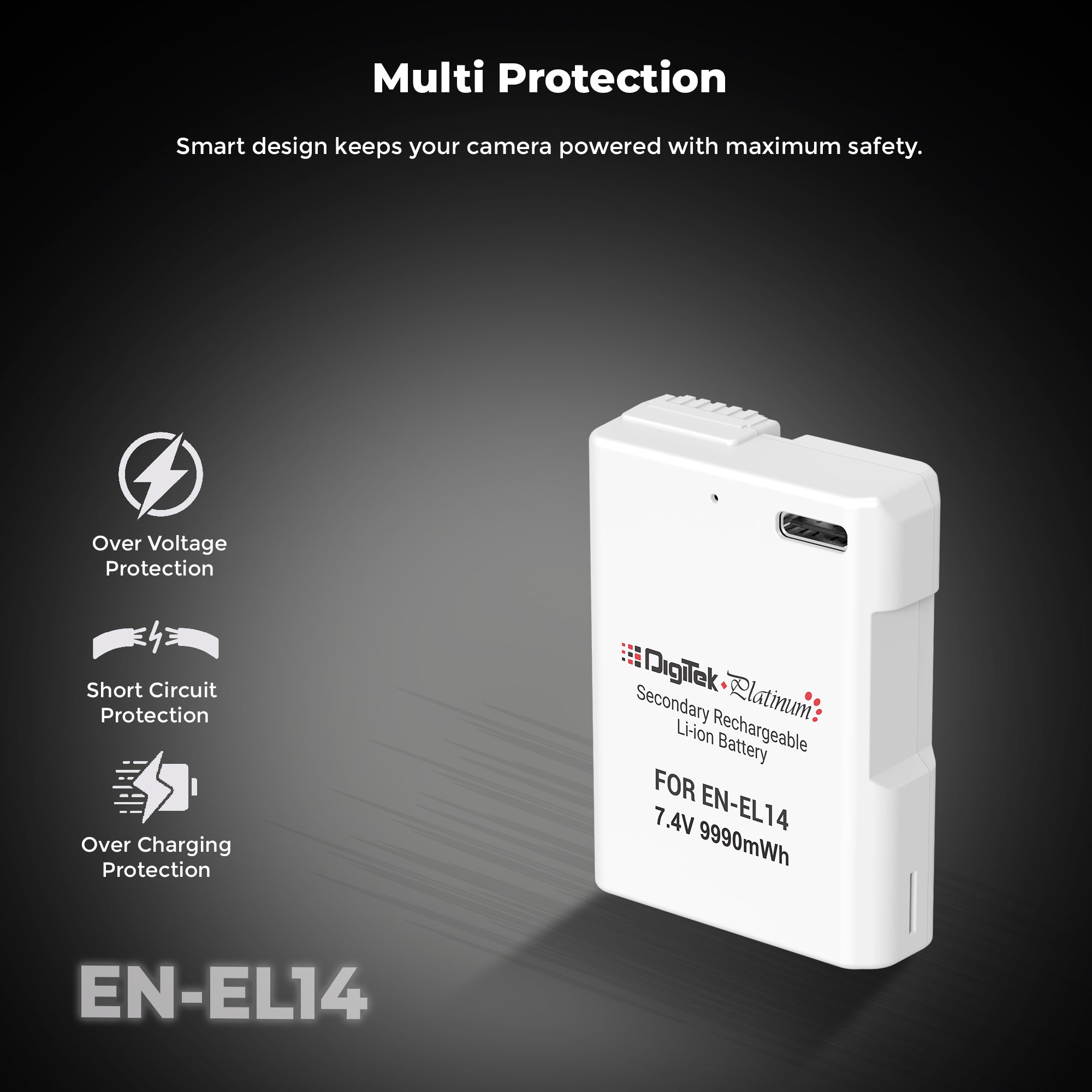 Digitek Platinum (EN-EL14 Type C) 1350mAh Li-ion Battery for Nikon DSLR Cameras with Type-C Charging Cable