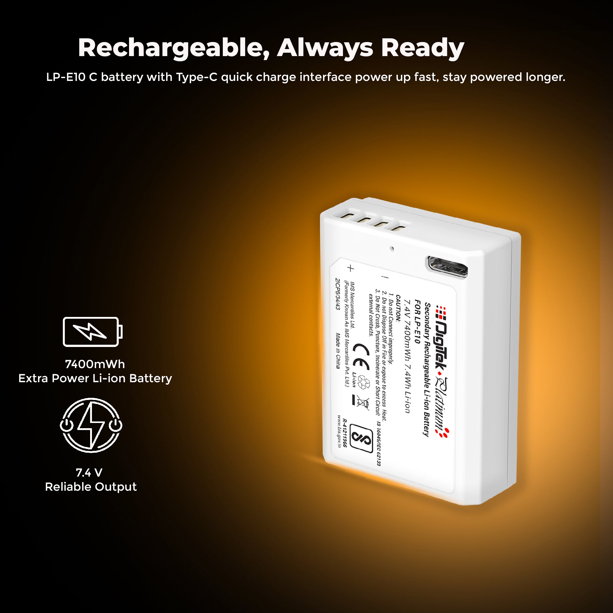 Digitek Platinum (LP-E10 Type C) 1000mAh Li-ion Battery for Canon DSLR Cameras with Smart Protection