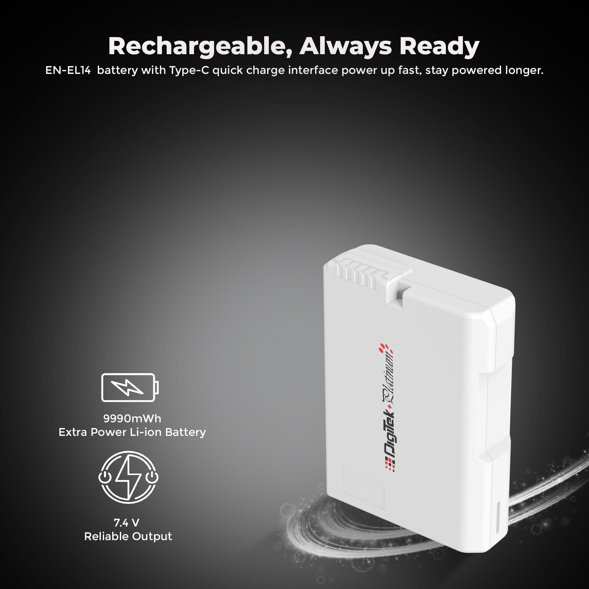 Digitek Platinum (EN-EL14 Type C) 1350mAh Li-ion Battery for Nikon DSLR Cameras with Type-C Charging Cable