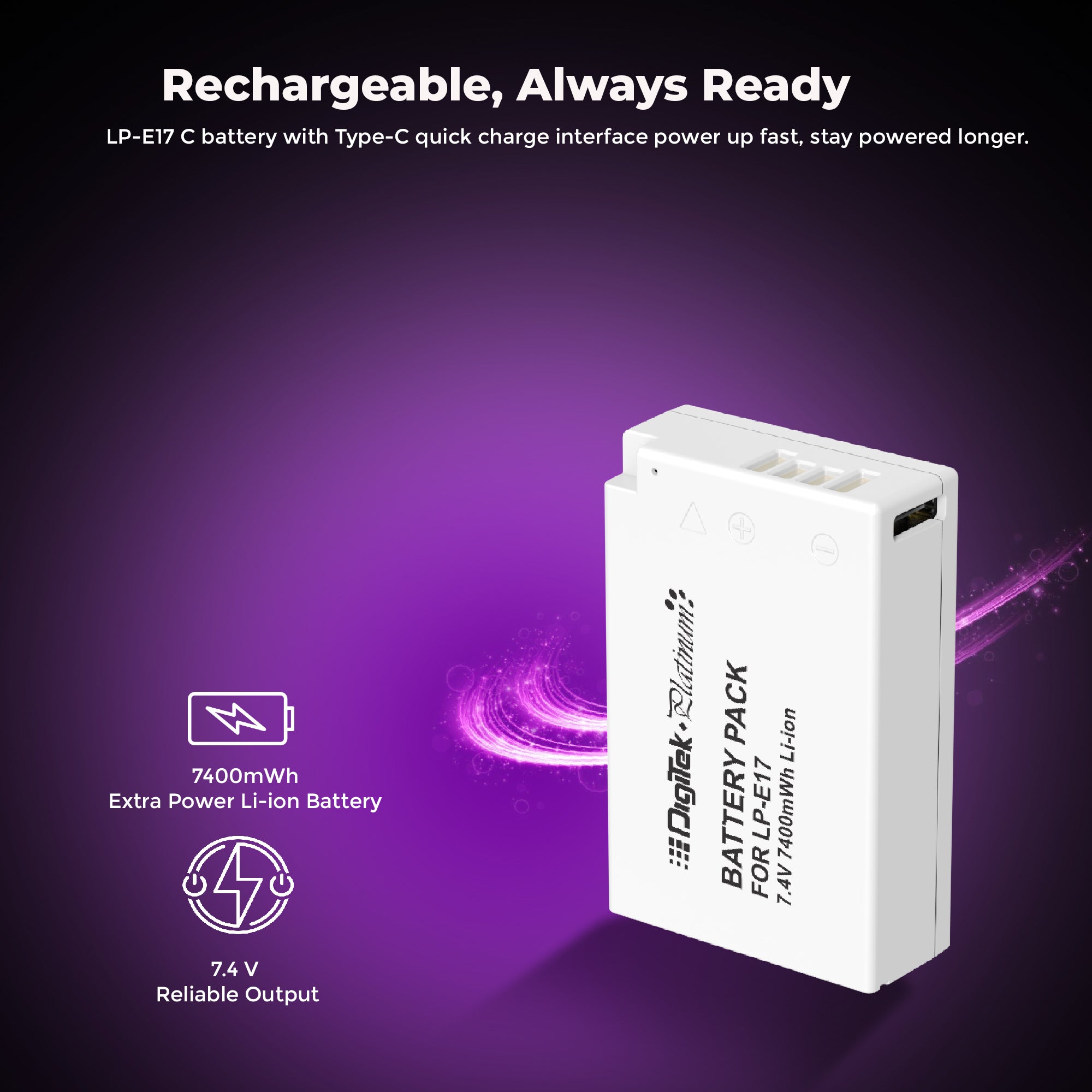 Digitek Platinum (LP-E17 Type C) 1250mAh Li-ion Battery for Canon DSLR Cameras with Type-C Charging Cable