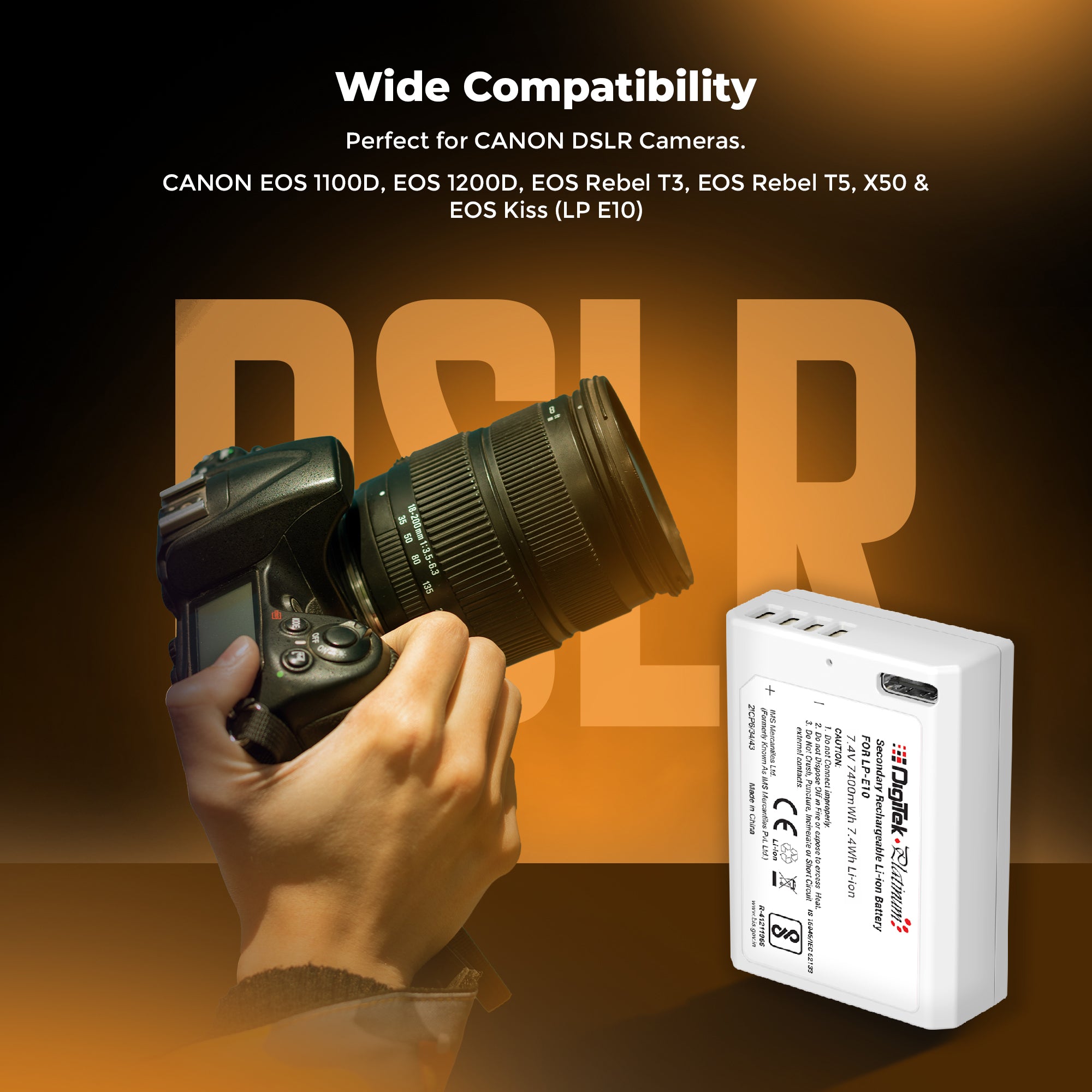 Digitek Platinum (LP-E10 Type C) 1000mAh Li-ion Battery for Canon DSLR Cameras with Smart Protection