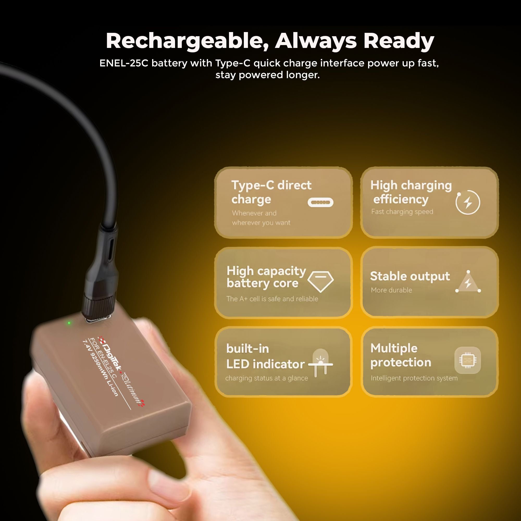 Digitek Platinum (ENEL 25 Type C) Extra Power 9250mWh Secondary Rechargeable Li-ion Battery for Nikon Z30, Z50, Zfc, Z50II Cameras