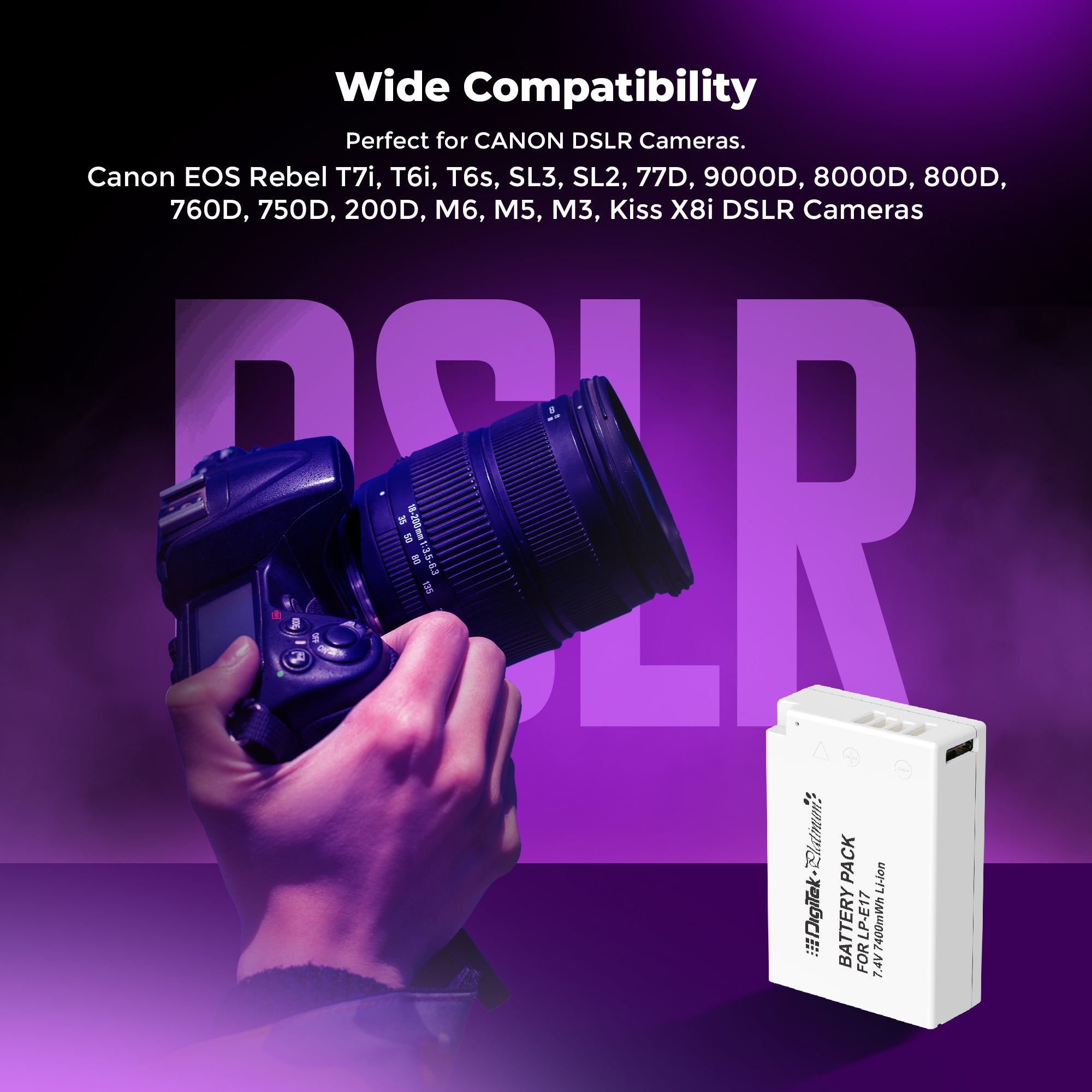 Digitek Platinum (LP-E17 Type C) 1250mAh Li-ion Battery for Canon DSLR Cameras with Type-C Charging Cable