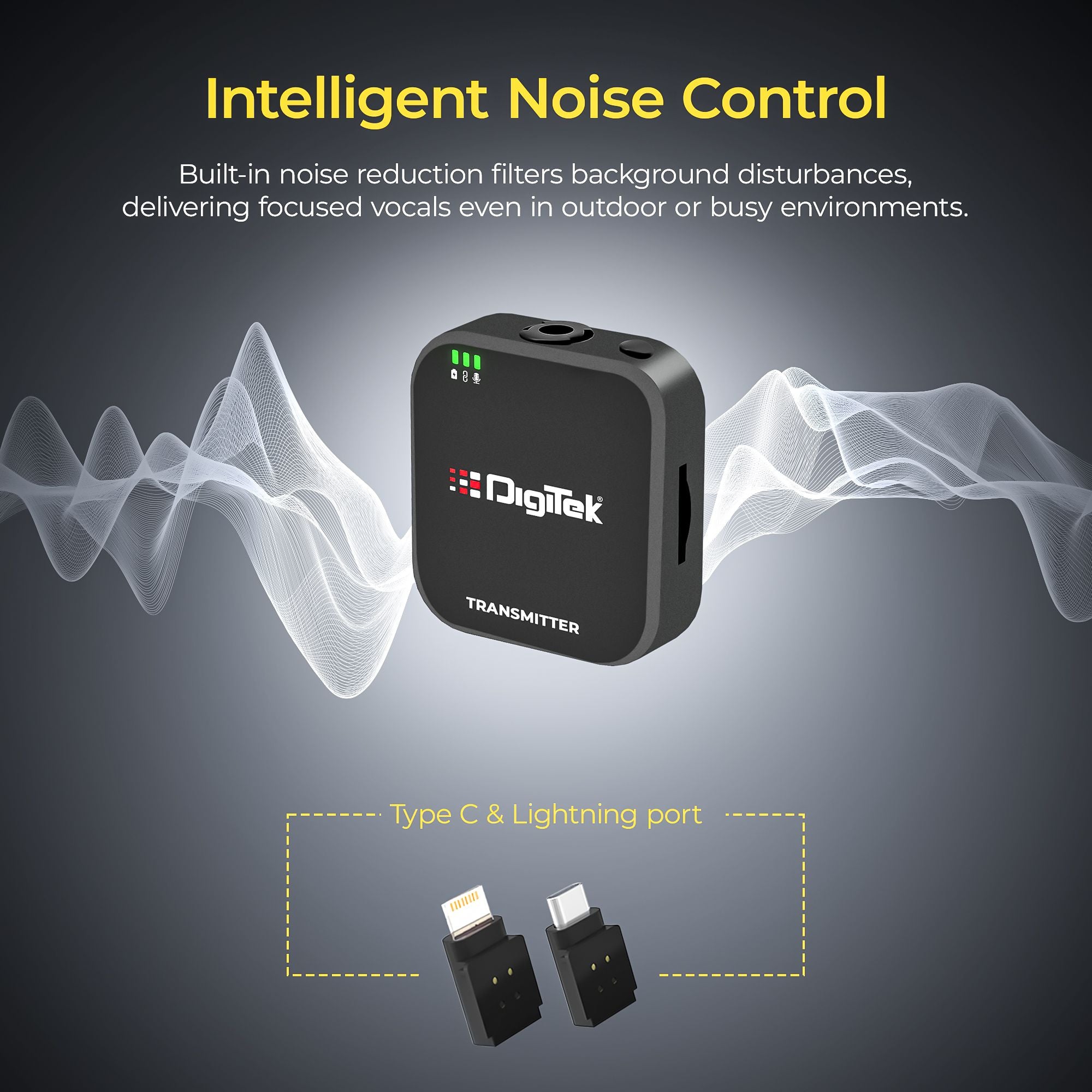 Digitek (DWM 121) Wireless Microphone System, TF Card Support, Type C & LTC Connector, 80M Range, 4.5Hr Run Time, Record with Android iOS Smartphone and DSLR for Vlogging, Interviews & Podcast