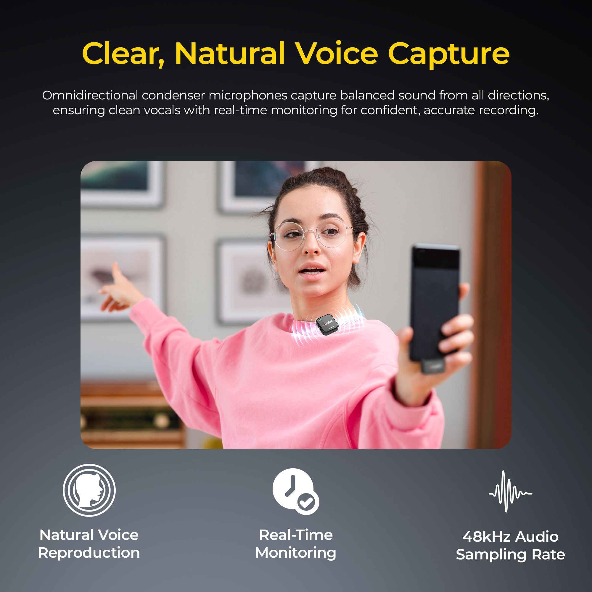 Digitek (DWM 121) Wireless Microphone System, TF Card Support, Type C & LTC Connector, 80M Range, 4.5Hr Run Time, Record with Android iOS Smartphone and DSLR for Vlogging, Interviews & Podcast