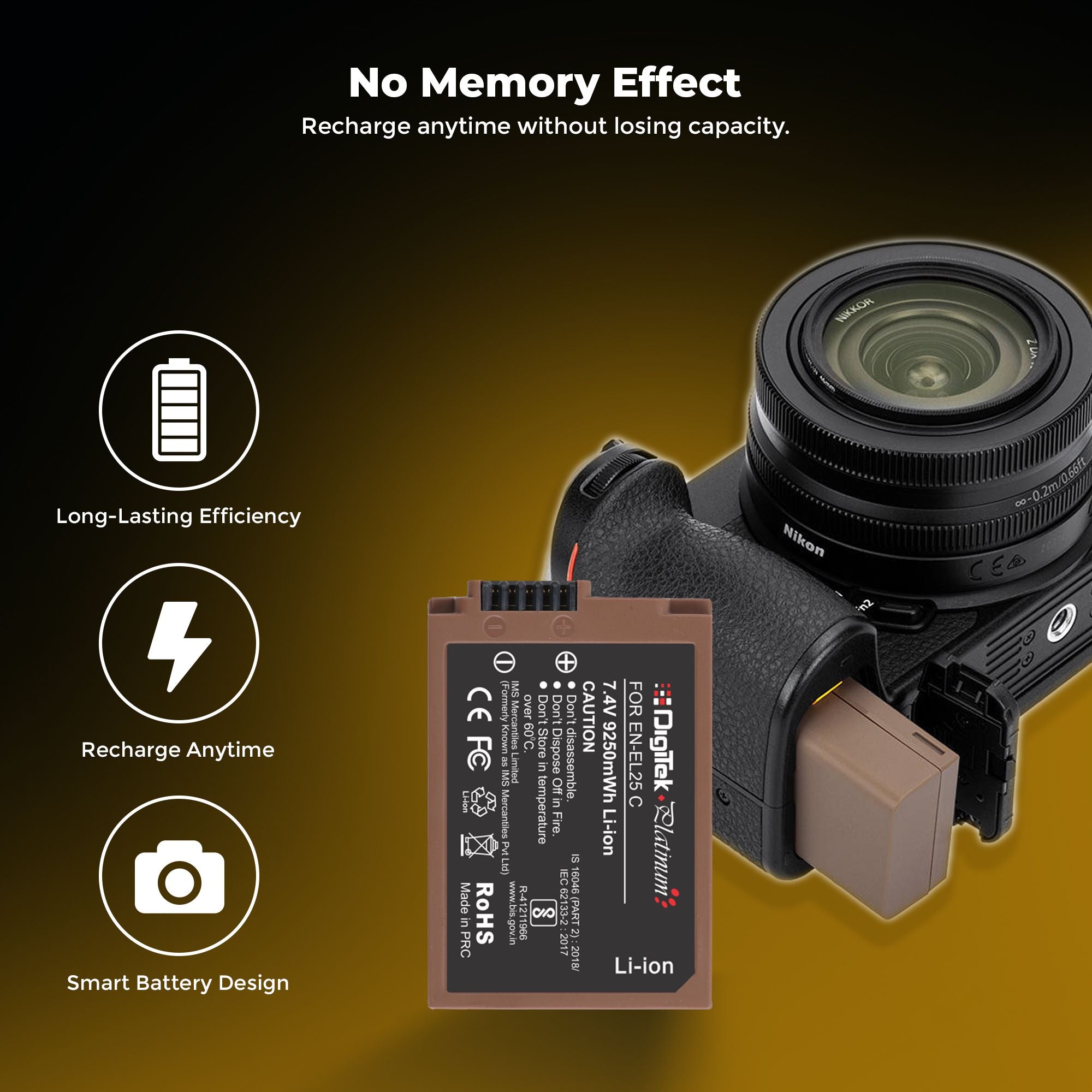 Digitek Platinum (ENEL 25 Type C) Extra Power 9250mWh Secondary Rechargeable Li-ion Battery for Nikon Z30, Z50, Zfc, Z50II Cameras