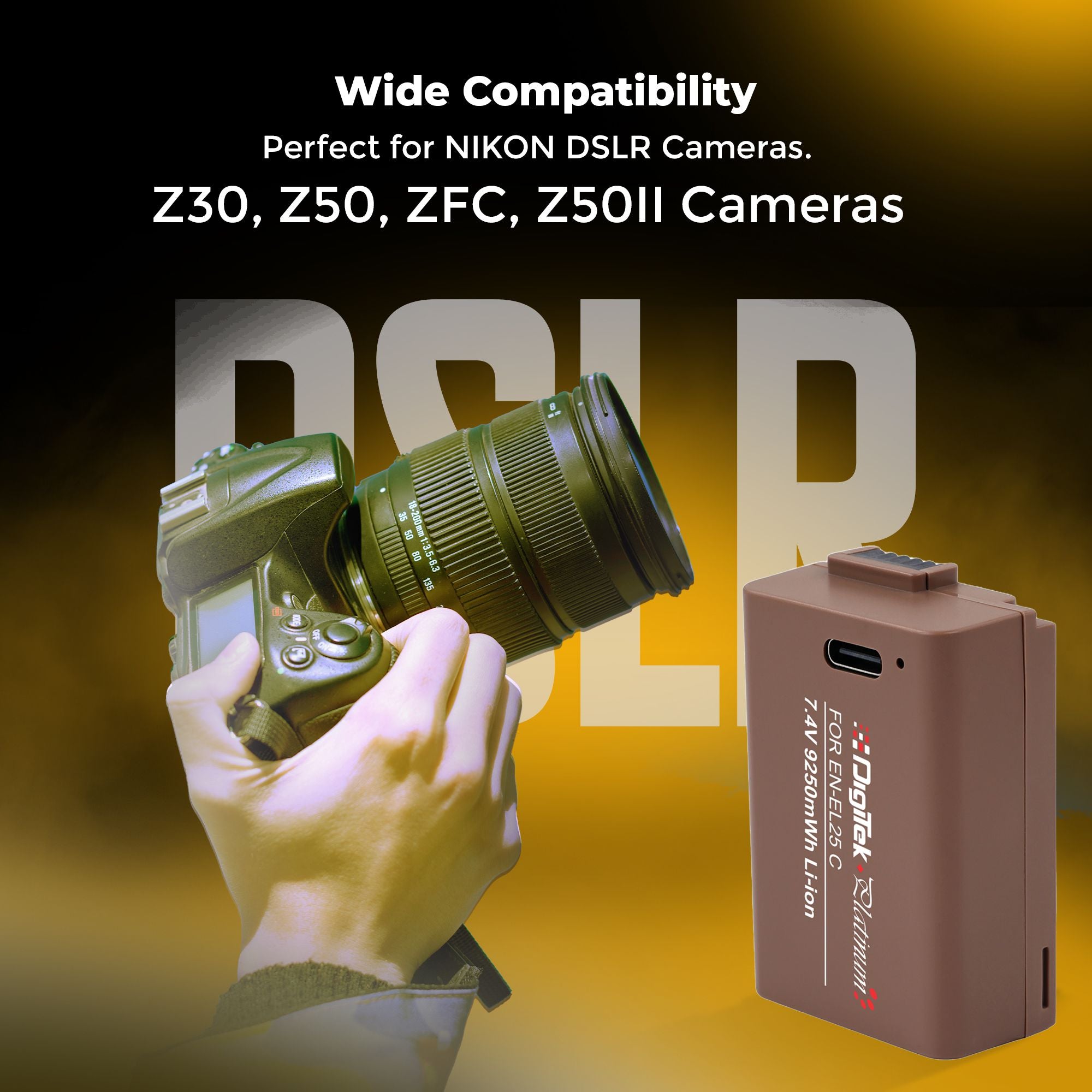 Digitek Platinum (ENEL 25 Type C) Extra Power 9250mWh Secondary Rechargeable Li-ion Battery for Nikon Z30, Z50, Zfc, Z50II Cameras