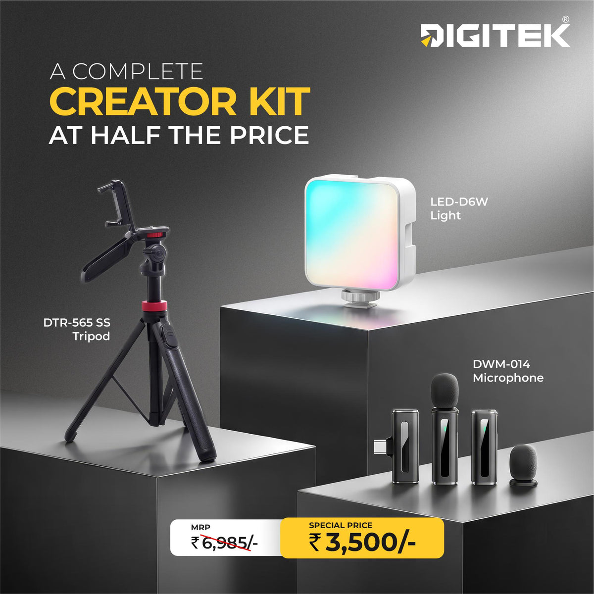 Creators Special Kit 2 - Wireless Mic + LED Video Light + Tripod