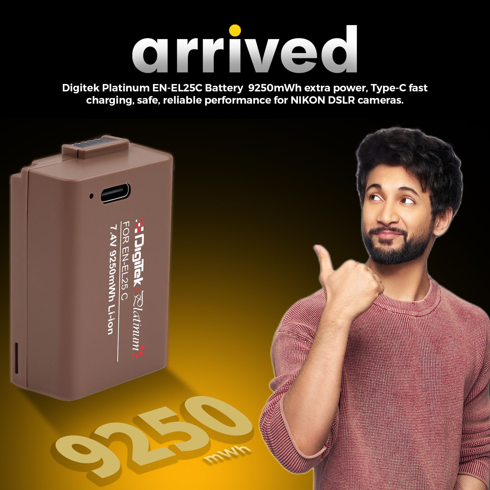 Digitek Platinum (ENEL 25 Type C) Extra Power 9250mWh Secondary Rechargeable Li-ion Battery for Nikon Z30, Z50, Zfc, Z50II Cameras