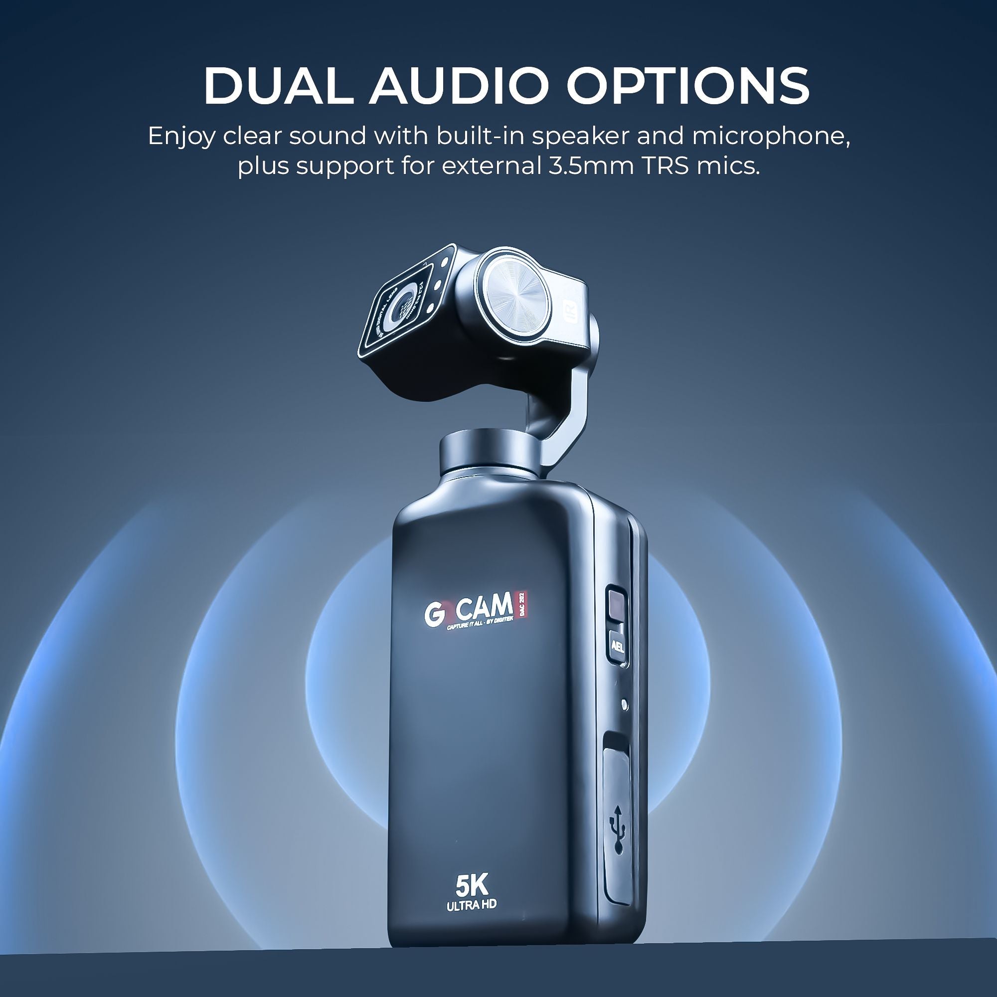 Digitek (DAC 202) 5K 3-Axis Handheld Action Camera with AI Face Tracking, 3.5” Rotating Screen, 48MP Sensor, Wi-Fi, Night Vision & External Mic Support