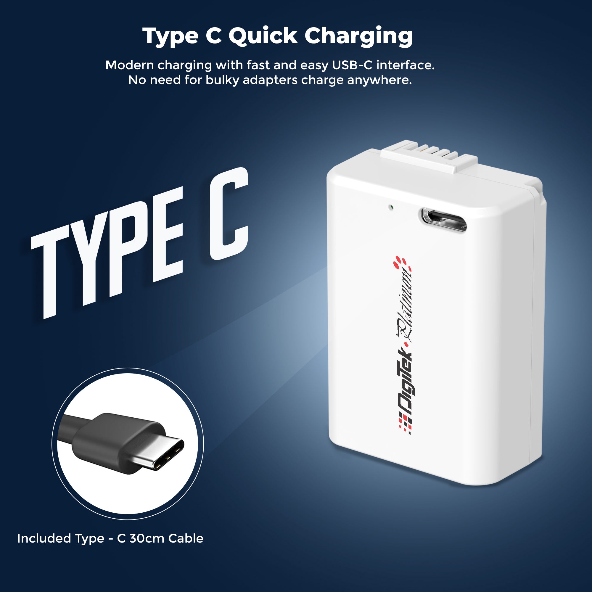 Digitek Platinum (NP-FW50) 2100mAh Extra Power Li-ion Battery with Type-C Charging, For Sony Alpha A6000, A6100, A6300, A6400, A6500, A7, A7R, A7S, A7 II, A7R II, A7S II, RX10, RX10 II, RX10 III, RX10 IV